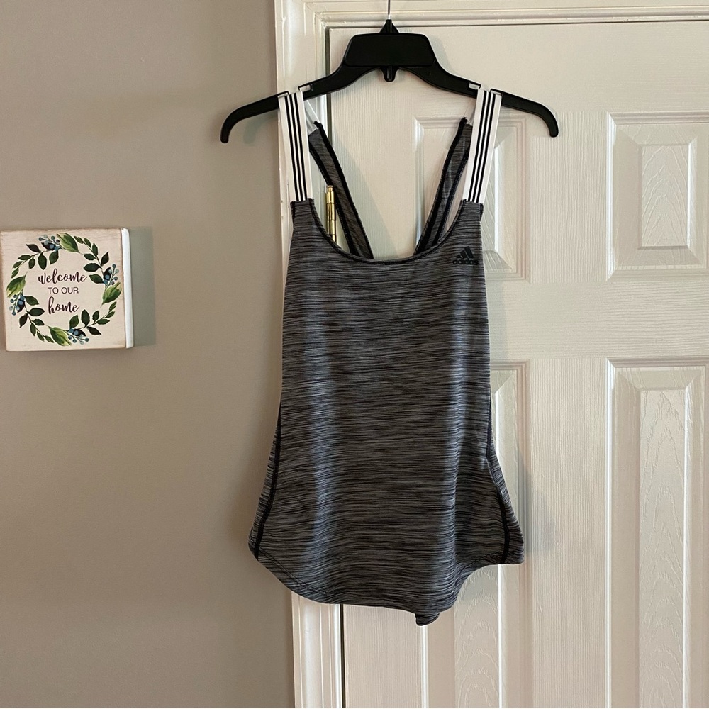 Adidas Climalite Womens Gray Stripe Per Xback Crossback Tank Top Small NWT